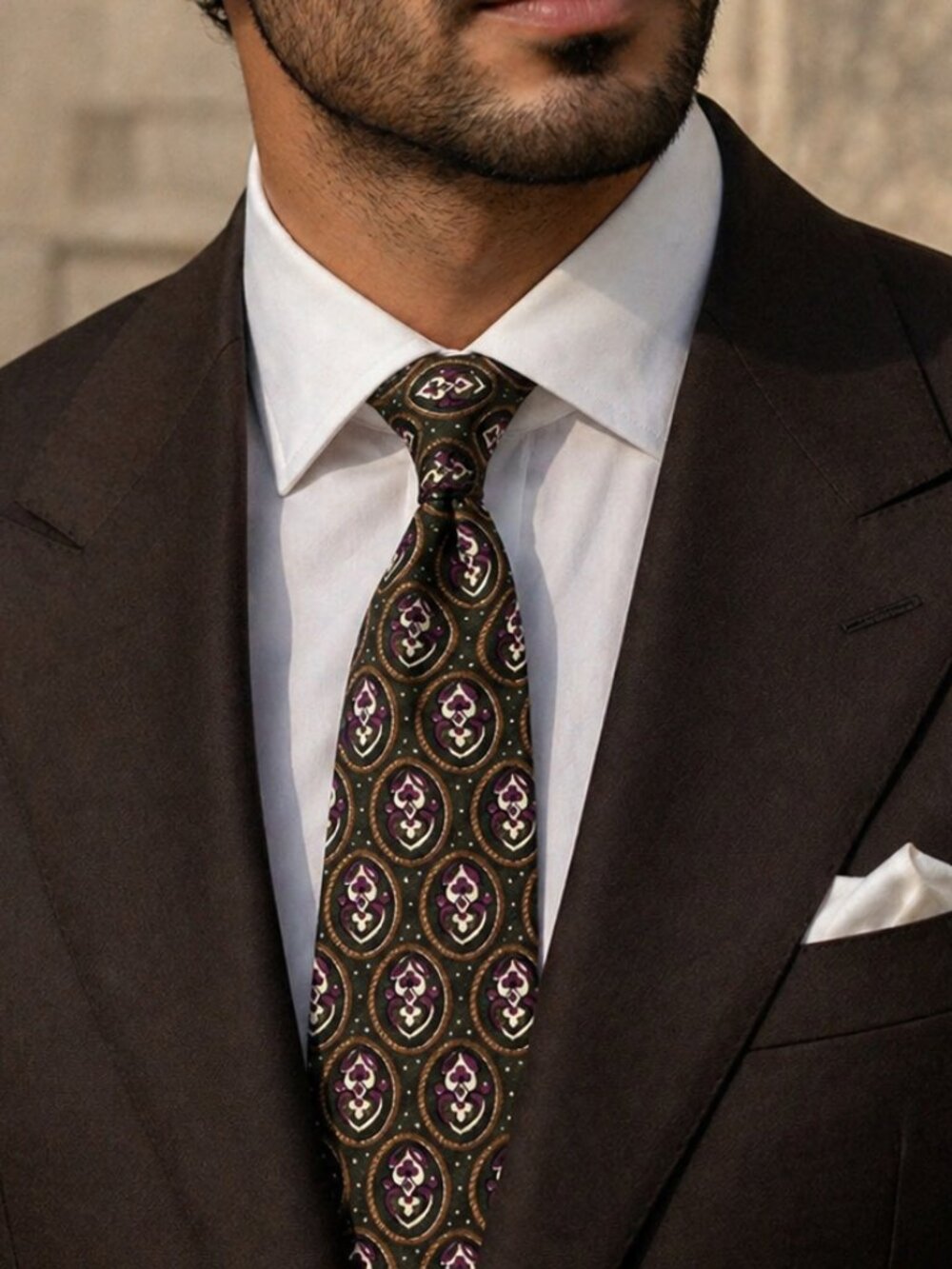 Christian Dior Vintage Men's 100% Silk Necktie Forest Green Oxblood Purple Cream